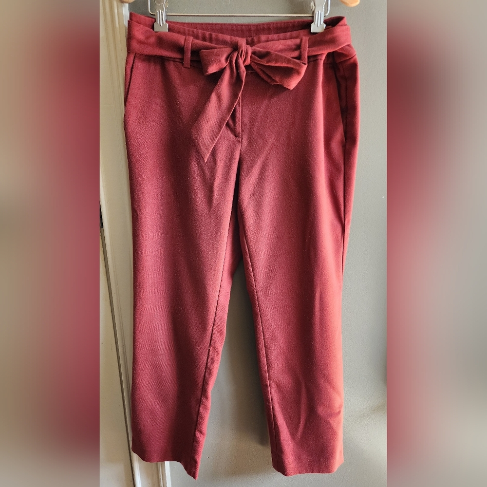 LOFT Women's Pants Straight Leg Tie-Waist Dress Pants Trousers Copper Red Size 4